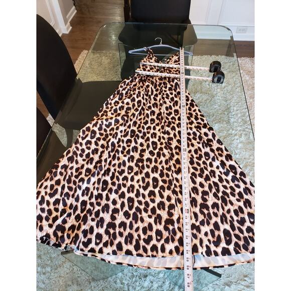 SHEIN Long Maxi Dress Womens Size 2 Black & Beige Leopard Plunge Neck Sleeveless - Picture 15 of 16